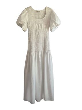 BP For Nordstrom White Drop Waist Smocked Puff Sleeve Maxi Dress Size 8